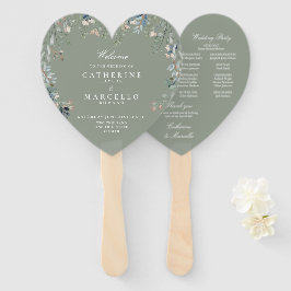 セージグリーンの花のカスケード ウェディングプログラム ハンドファン