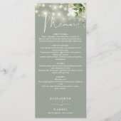 セージグリーンの花のストリングライト ウェディングディナー メニュー (正面)