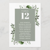 セージグリーンの花のテーブルナンバー席次表 招待状 (裏面)