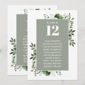 セージグリーンの花のテーブルナンバー席次表 招待状 (正面/裏面)
