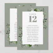 セージグリーンの花のテーブルナンバー席次表 招待状 (正面/裏面)
