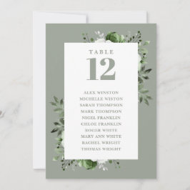 セージグリーンの花のテーブルナンバー席次表 招待状