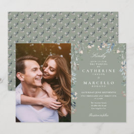 セージグリーンの花のワイルドフラワーの写真の結婚式 招待状