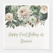 セージグリーンの花の柄のパーティー用ナプキン (正面)