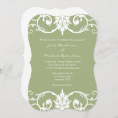 セージグリーンの花の渦巻ブラケットの結婚式招待状 招待状 (正面/裏面)