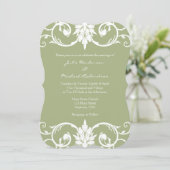 セージグリーンの花の渦巻ブラケットの結婚式招待状 招待状 (スタンド正面)