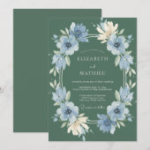セージグリーンの花咲く草原の結婚式 招待状 (正面/裏面)