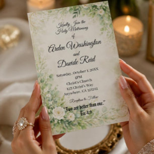 セージグリーンの花柄のクリスチャン結婚式招待状 招待状