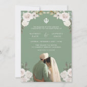 セージグリーンの花柄アナンド・カラージインドシハ教徒の結婚式 招待状 (正面)