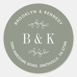 セージグリーンの花柄ウェディングカップル返送先住所 ラウンドシール