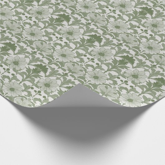セージグリーンの花柄ウェディングペーパー ラッピングペーパー (角)