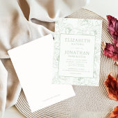 セージグリーンの花柄ウェディング 招待状