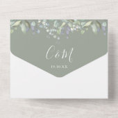 セージグリーンの花柄スクリプトモノグラムウェディング オールインワン招待状 (裏面)