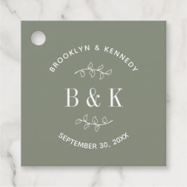 セージグリーンの花柄ボタニカルモノグラム カップル名 フェイバータグ