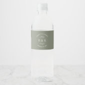 セージグリーンの花柄植物学モノグラム カップル名 ペットボトルラベル (正面)
