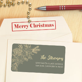 セージグリーンの花模様のホリデー返信住所ラベル ラベル