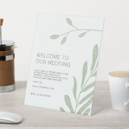 セージグリーンの葉がコビデの安全結婚を歓迎 台座サイン