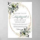 セージグリーンの葉っぱのUnpluggedセレモニーの結婚式サイン ポスター (正面)