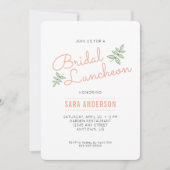 セージグリーンの葉とコーラルの結婚式ランチョン 招待状 (正面)