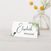 セージグリーンの葉と魚のメニュー ウェディングテーブルカード プレイスカード (正面)