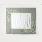 セージグリーンの葉のブライダルシャワー写真用背景 タペストリー (正面(横))