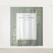 セージグリーンの葉のブライダルシャワー写真用背景 タペストリー (正面)