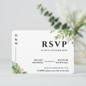 セージグリーンの葉のQRコード ウェディングRSVP 出欠カード (スタンド正面)
