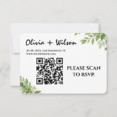 セージグリーンの葉のQRコード ウェディングRSVP 出欠カード (裏面)