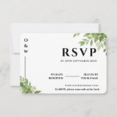 セージグリーンの葉のQRコード ウェディングRSVP 出欠カード (正面)