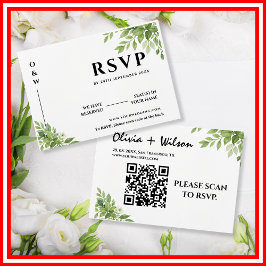 セージグリーンの葉のQRコード ウェディングRSVP 出欠カード