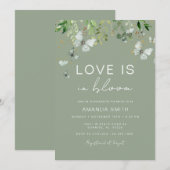 セージグリーンの蝶 愛が咲く ブライダルシャワー 招待状 (正面/裏面)