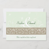 セージグリーンの装飾用フ結婚リーズズ 招待状 (正面)
