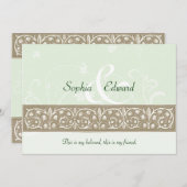 セージグリーンの装飾用フ結婚リーズズ 招待状 (正面/裏面)