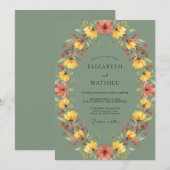 セージグリーンの装飾的なハーベストウェディング 招待状 (正面/裏面)
