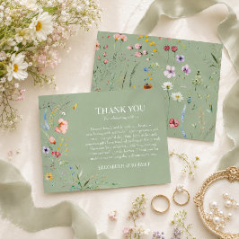 セージグリーンの野の花の結婚式サンクスカード サンキューカード
