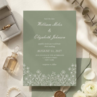 セージグリーンの野の花の結婚式招待状 招待状