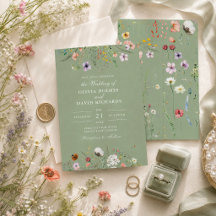 セージグリーンの野の花の結婚式招待状