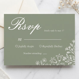 セージグリーンの野の花の結婚式RSVPカード 出欠カード