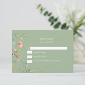 セージグリーンの野の花の結婚式RSVPカード 出欠カード (スタンド正面)