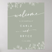 セージグリーンの野の花のDIY結婚式ウェルカムサイン ポスター (正面)