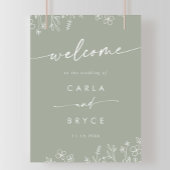 セージグリーンの野の花のDIY結婚式ウェルカムサイン ポスター