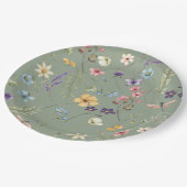 セージグリーンの野生の花とエレガントなブライズシャワー ペーパープレート (アングル)