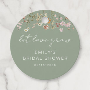 セージグリーンの野生の花のブライズシャワー　愛を育てて フェイバータグ