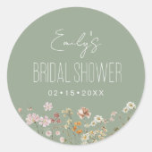 セージグリーンの野生の花のボホー ブライズ シャワー ガーデン ラウンドシール (正面)