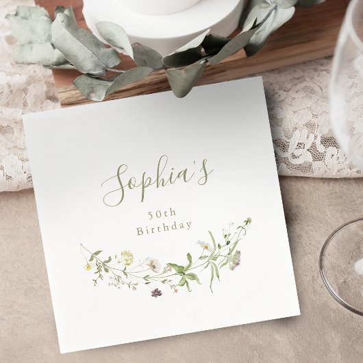 セージグリーンの野生の花のルスティックボーホー 誕生日（どんな年齢でも） スタンダードカクテルナプキン