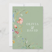 セージグリーンの野生の花の結婚式プログラム 招待状 (正面)