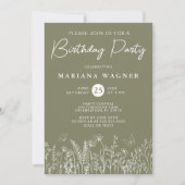 セージグリーンの野生の花の誕生日パーティーの招待状 招待状 (正面)