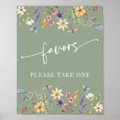セージグリーンの野生の花の ブライダルシャワーテーブルサイン ポスター (正面)