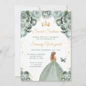 セージグリーンの金髪プリンセス スイート16 招待状 (正面)