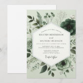 セージグリーンの静かな植物の結婚式 招待状 (正面/裏面)